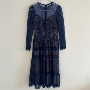 TADASHI SHOJI Illusion Lace Midi Dress